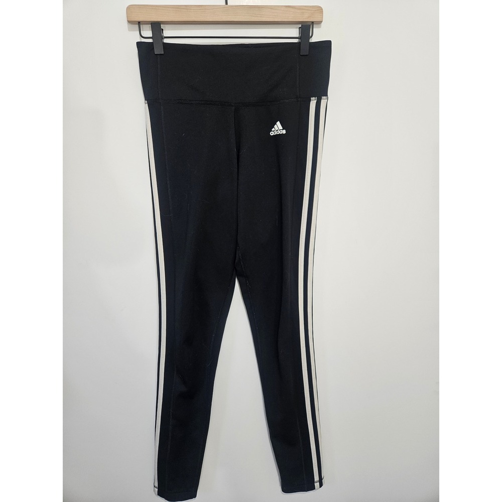 Adidas Climalite Leggings Womens‎ Small Black White 3-Stripe High Waist Athletic